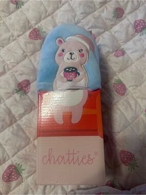 chatties Light Blue Bear Plush Slipper Top with Pink Accents
